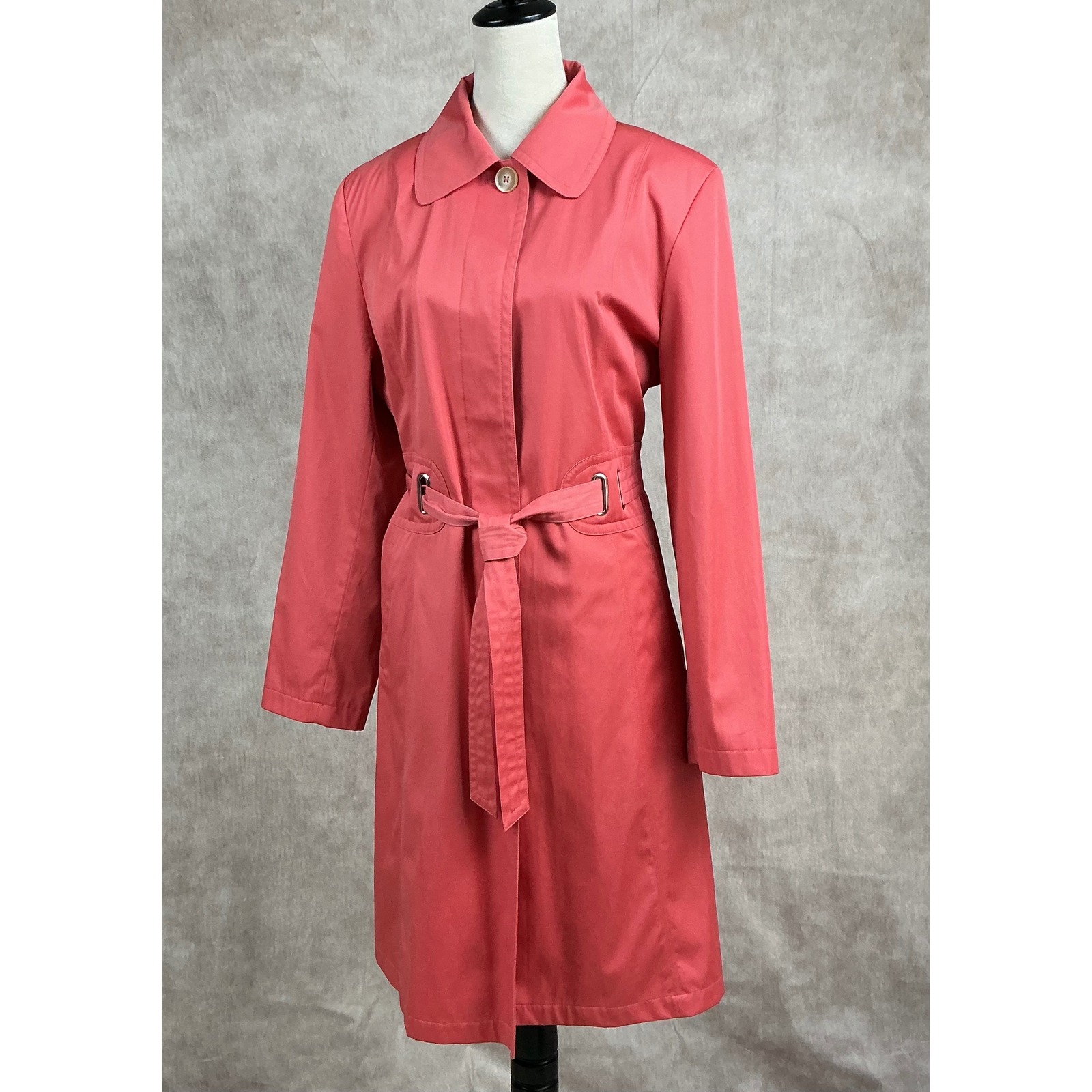 Gallery Women's Coral Pink Trench Coat Belted Full Length L